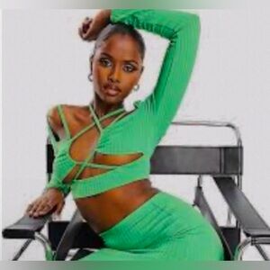 ASYOU green ribbed sexy crop top, style in various ways. Lightweight US 2 RE $39